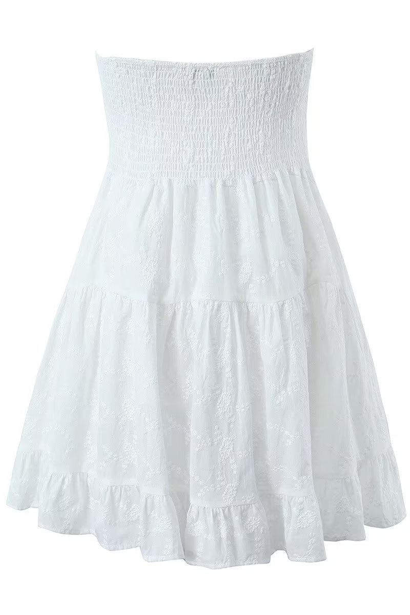 Load image into Gallery viewer, White A-Line Strapless Graduation Dress