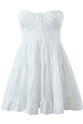 White A-Line Strapless Graduation Dress