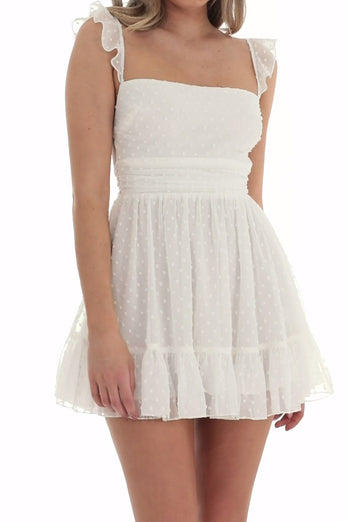 White Square Neck Corset Graduation Dress with Lace