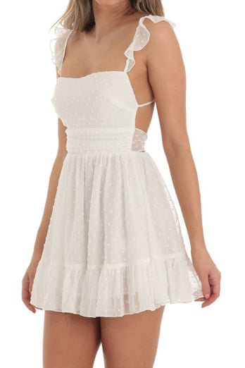 White Square Neck Corset Graduation Dress with Lace