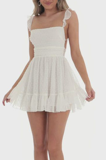 White Square Neck Corset Graduation Dress with Lace