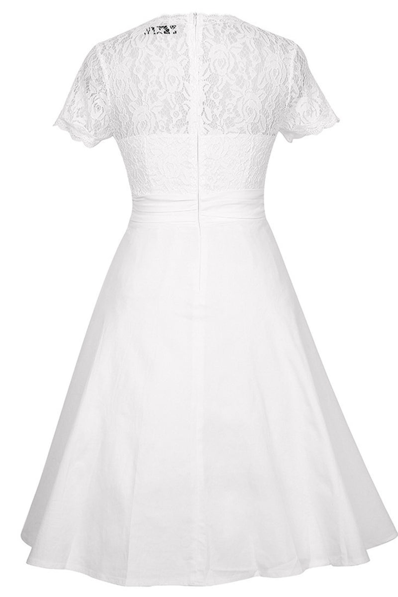 Load image into Gallery viewer, White V-Neck Graduation Dress with Lace