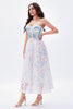 Load image into Gallery viewer, Spaghetti Straps White Printed Flower Graduation Dress with Beading