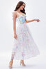 Load image into Gallery viewer, Spaghetti Straps White Printed Flower Graduation Dress with Beading