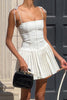 Load image into Gallery viewer, Spaghetti Straps White Pleated Corset Graduation Dress