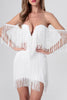 Load image into Gallery viewer, Off the Shoulder White Fringed Graduation Dress