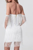 Load image into Gallery viewer, Off the Shoulder White Fringed Graduation Dress