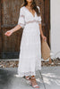 Load image into Gallery viewer, White V-Neck Tiered Graduation Dress with Half sleeves