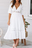 Load image into Gallery viewer, V-Neck White Ruched Graduation Dress with Half sleeves