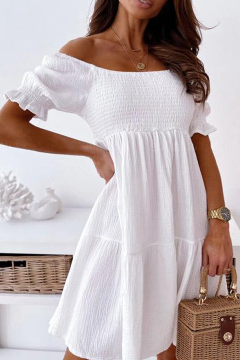 Load image into Gallery viewer, White Off the Shoulder Ruched Graduation Dress