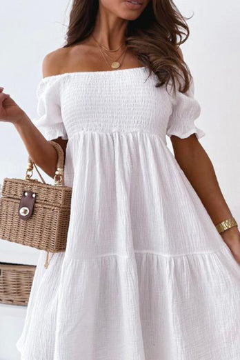 White Off the Shoulder Ruched Graduation Dress