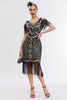 Load image into Gallery viewer, Black Golden Cold Shoulder Fringes 1920s Gatsby Dress