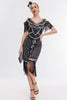 Load image into Gallery viewer, Black Golden Cold Shoulder Fringes 1920s Gatsby Dress