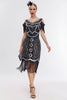 Load image into Gallery viewer, Black Golden Cold Shoulder Fringes 1920s Gatsby Dress