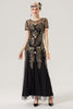 Load image into Gallery viewer, Black Golden Sequins Long 1920s Dress with Short Sleeves