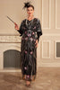 Load image into Gallery viewer, Glitter Black Batwing Sleeves Sequins Long 1920s Flapper Dress