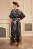 Load image into Gallery viewer, Glitter Black Batwing Sleeves Sequins Long 1920s Flapper Dress