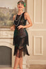 Load image into Gallery viewer, Glitter Black Green Sequins Fringes 1920s Gatsby Dress