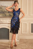 Load image into Gallery viewer, Sparkly Black Sequins Fringed 1920s Flapper Dress