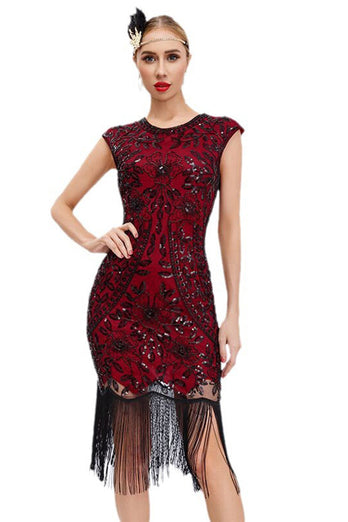 Black Sequins 1920s Gatsby Dress with Fringes