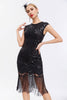 Load image into Gallery viewer, Black Sequins 1920s Gatsby Dress with Fringes