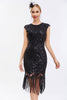 Load image into Gallery viewer, Black Sequins 1920s Gatsby Dress with Fringes