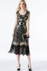 Load image into Gallery viewer, Sparkly Black Golden Fringed Flapper Dress