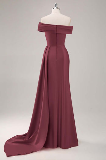 Elegant Champagne Off the Shoulder Long Formal Dress with Side Cape