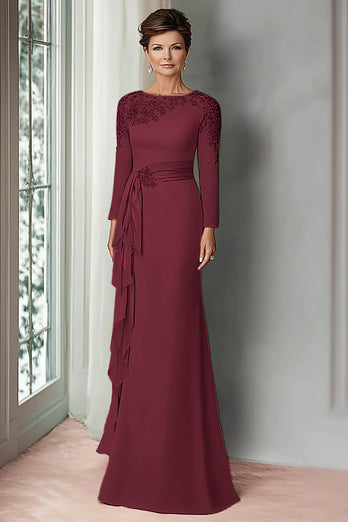 Elegant Blush Satin Sheath Mother of the Bride Dress with Long Sleeves