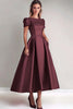 Load image into Gallery viewer, Fuchsia A Line Puff Sleeves Satin Mother of the Bride Dress