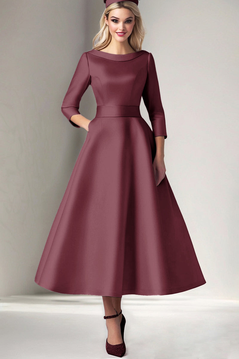 Load image into Gallery viewer, Pink Satin Tea Length Princess Mother of the Bride Dress