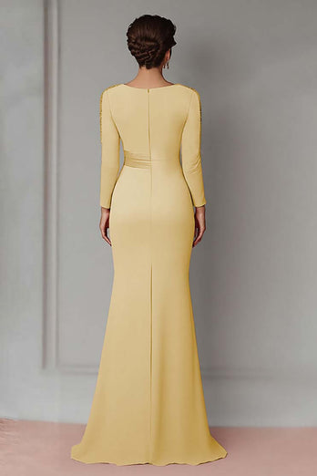 Elegant Blush Satin Sheath Mother of the Bride Dress with Long Sleeves