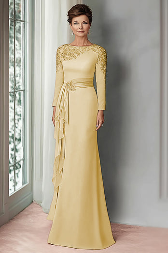 Elegant Blush Satin Sheath Mother of the Bride Dress with Long Sleeves