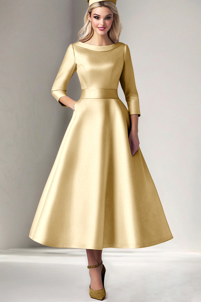 Load image into Gallery viewer, Champagne Satin Tea Length A Line Mother of the Bride Dress