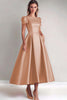 Load image into Gallery viewer, Fuchsia A Line Puff Sleeves Satin Mother of the Bride Dress