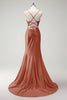 Load image into Gallery viewer, Sparkly Fuchsia Mermaid Corset Beaded Long Prom Dress with Slit