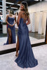 Load image into Gallery viewer, Golden Spaghetti Straps Satin Mermaid Prom Dress with Slit