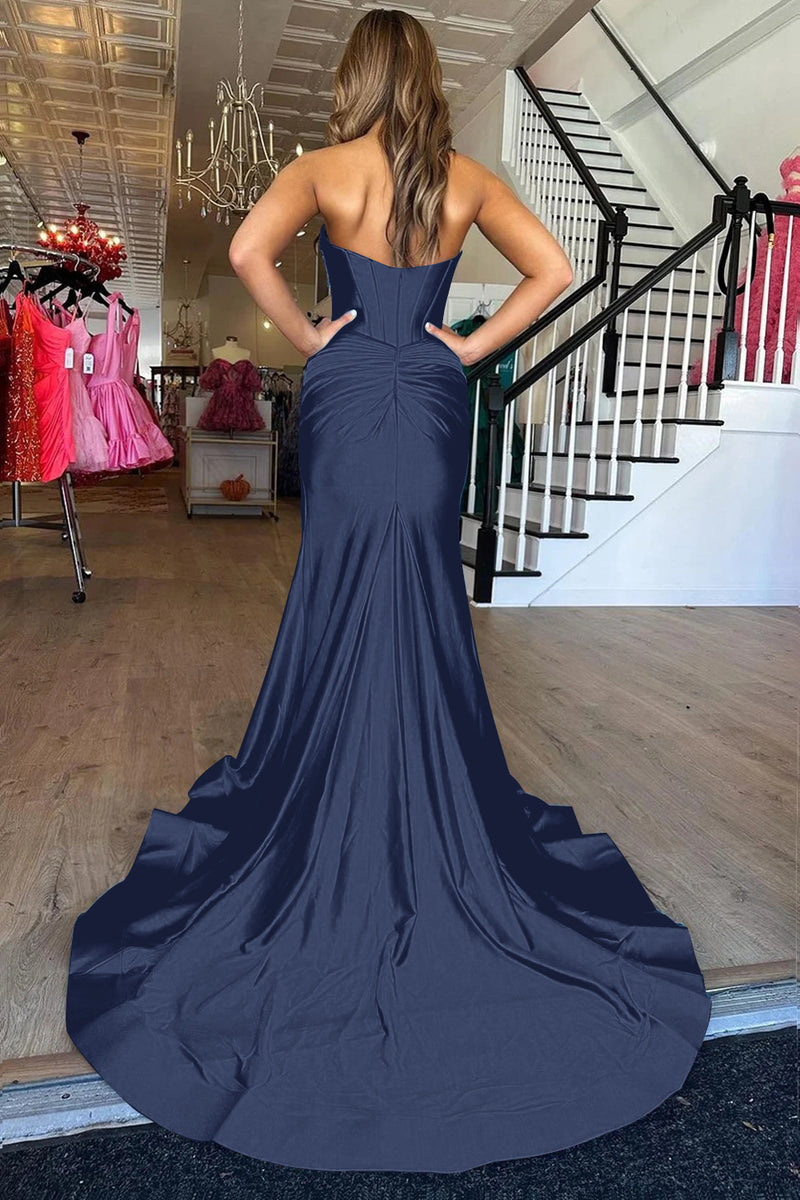 Load image into Gallery viewer, Gold Mermaid Sweetheart Long Prom Dress with Slit