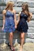 Load image into Gallery viewer, Sparkly Dark Blue One Shoulder Tiered Homecoming Dress with Lace