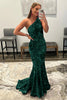 Load image into Gallery viewer, Burgundy Sequins One Shoulder Mermaid Long Prom Dress