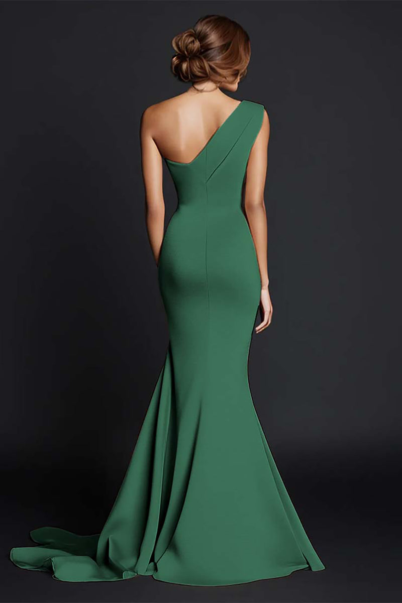 Load image into Gallery viewer, Elegant Khaki One Shouder Mermaid Ruched Long Satin Formal Dress