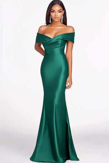 Dark Green Elegant Off the Shoulder Mermaid Long Formal Dress