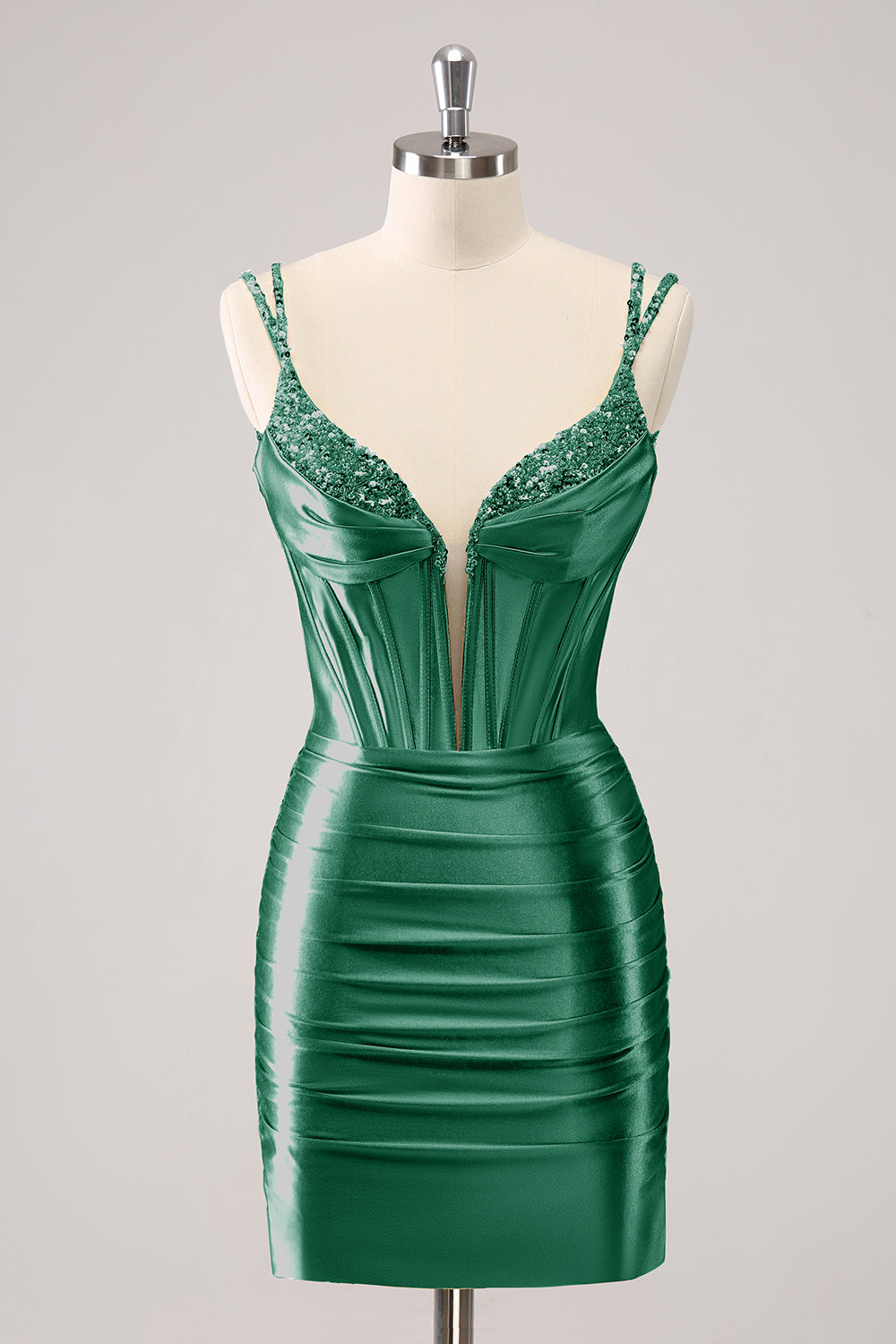 Dark Green Spaghetti Straps Tight Homecoming Dress with Sequins