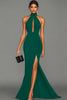 Load image into Gallery viewer, Black Mermaid High Neck Keyhole Satin Long Formal Dress with Slit