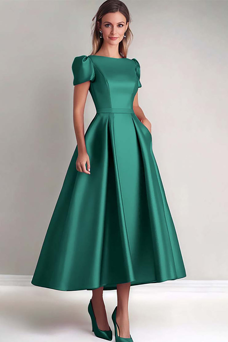 Load image into Gallery viewer, Dusk A Line Puff Sleeves Satin Mother of the Bride Dress