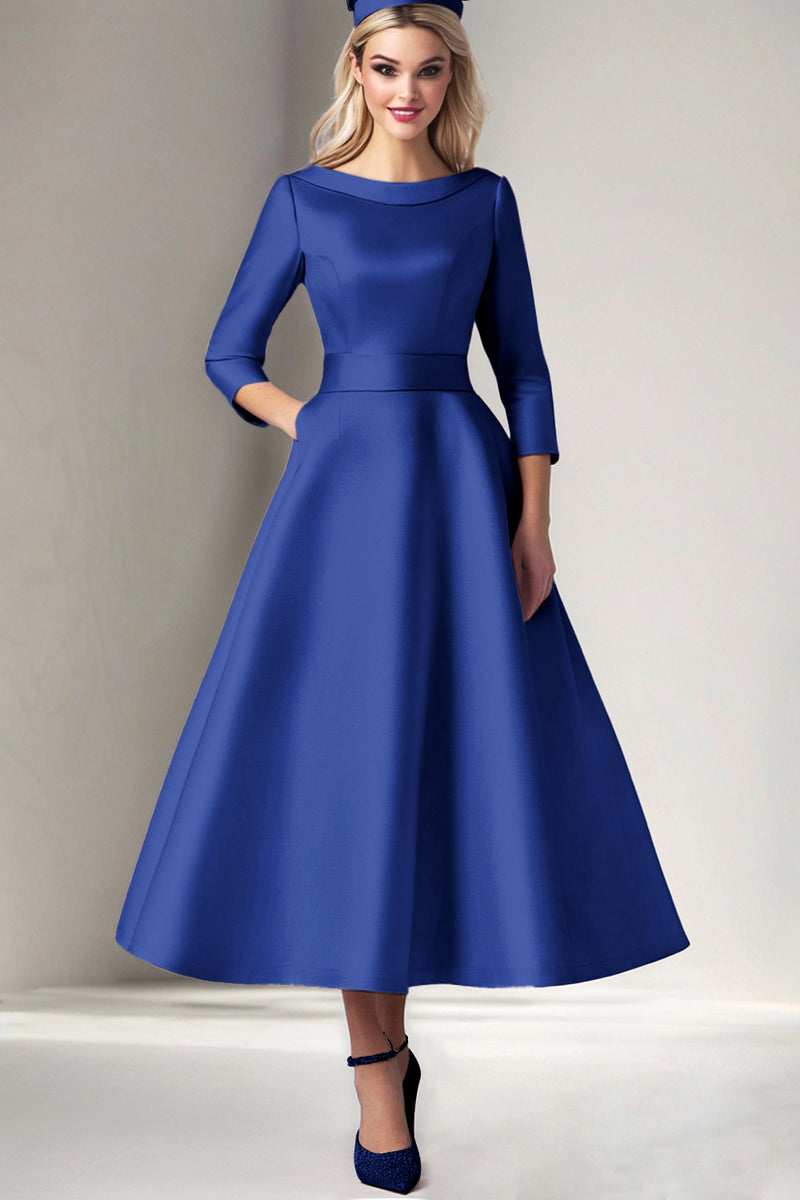 Load image into Gallery viewer, Champagne Satin Tea Length A Line Mother of the Bride Dress