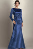 Load image into Gallery viewer, Black Satin Sheath Long Sleeves Mother of the Bride Dress with Side Waist