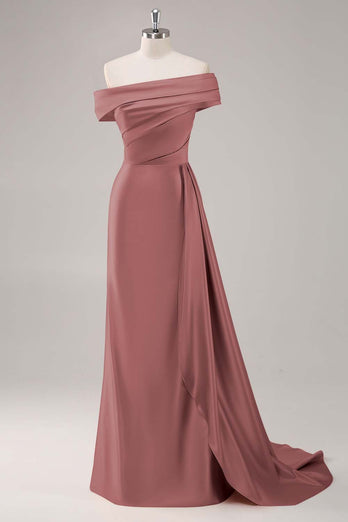 Off the Shoulder Desert Rose Long Formal Dress with Side Cape