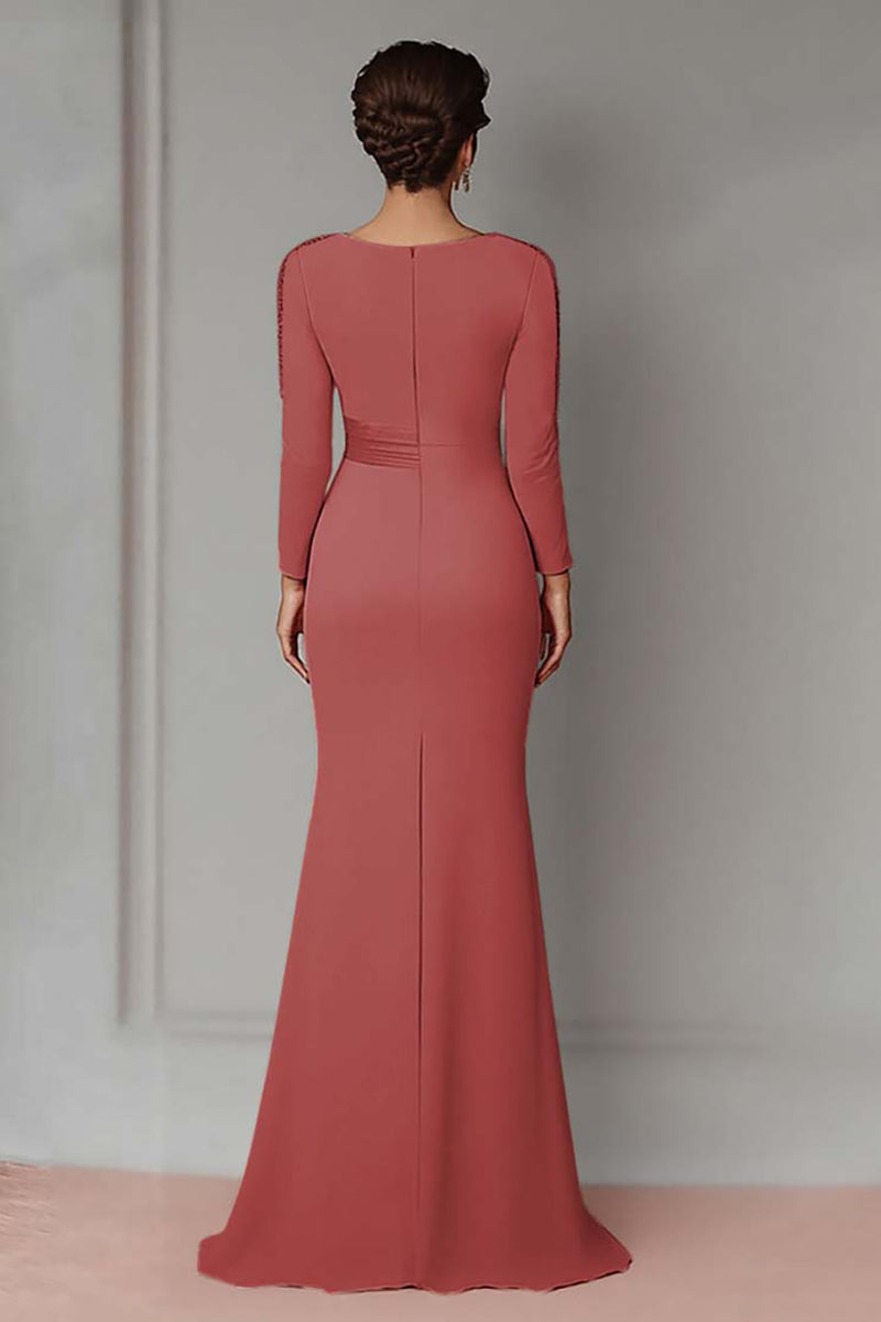 Load image into Gallery viewer, Elegant Blush Satin Sheath Mother of the Bride Dress with Long Sleeves