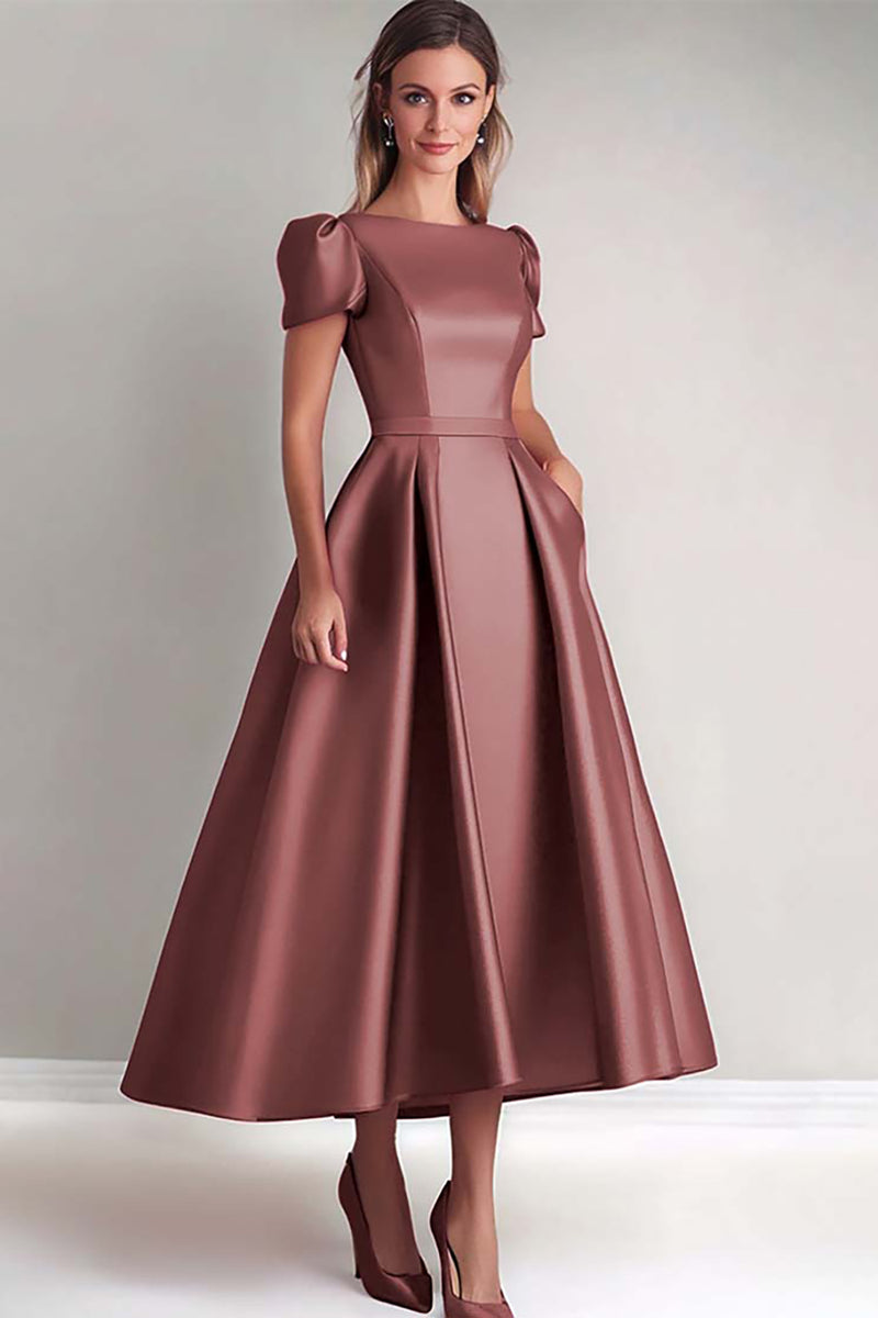 Load image into Gallery viewer, Dusk A Line Puff Sleeves Satin Mother of the Bride Dress